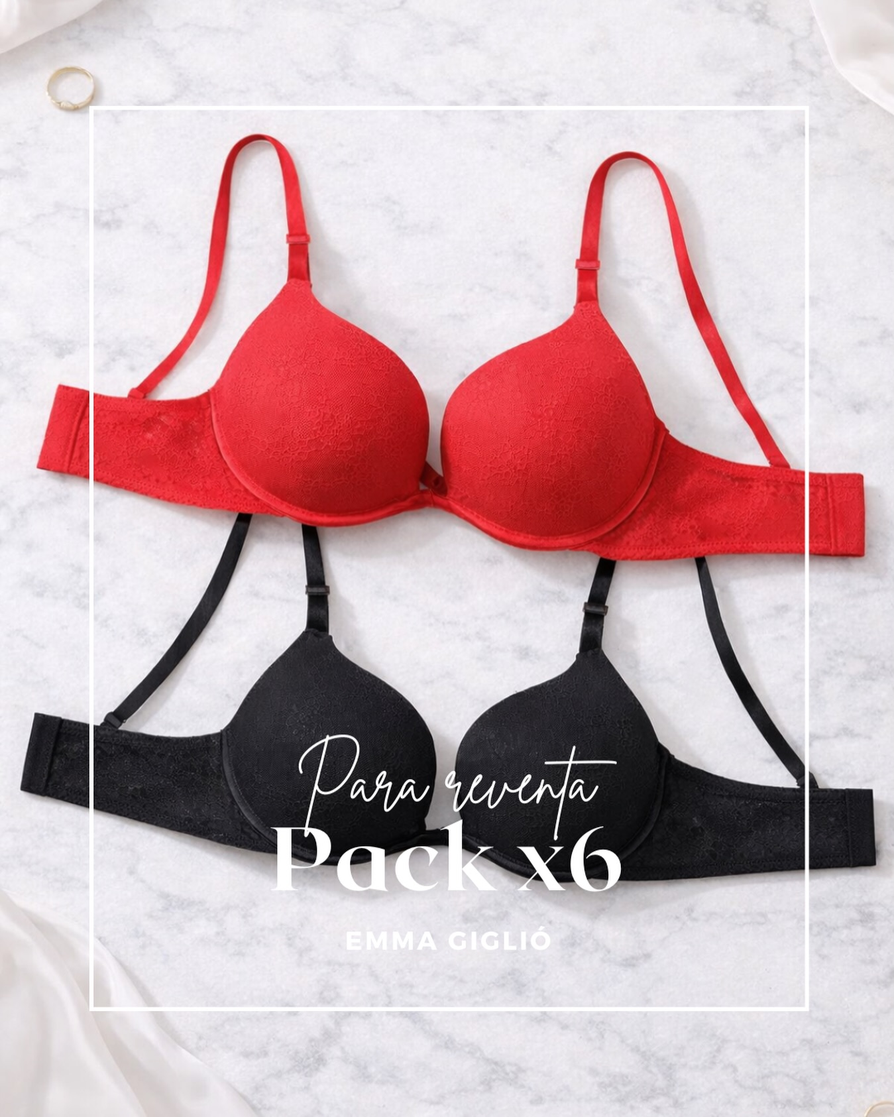Pack x6 Corpiños Rojo y Negro - Emma Giglio Mayorista